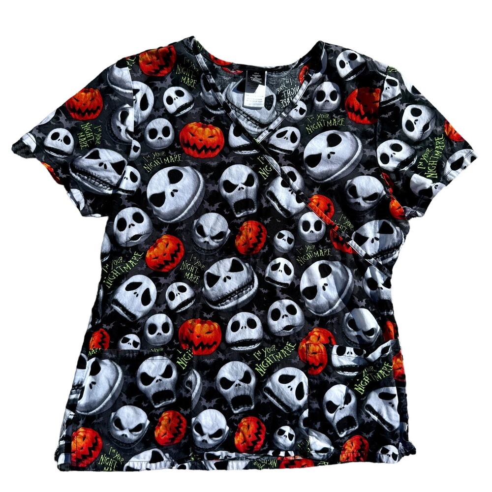 Disney Scrub Top Tim Burton's The Nightmare Before Christmas Multicolor Womens M
